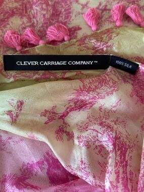 Vintage  Clever Carriage Company 100% Silk Pink & Cream Tassel Scarf 72x48”